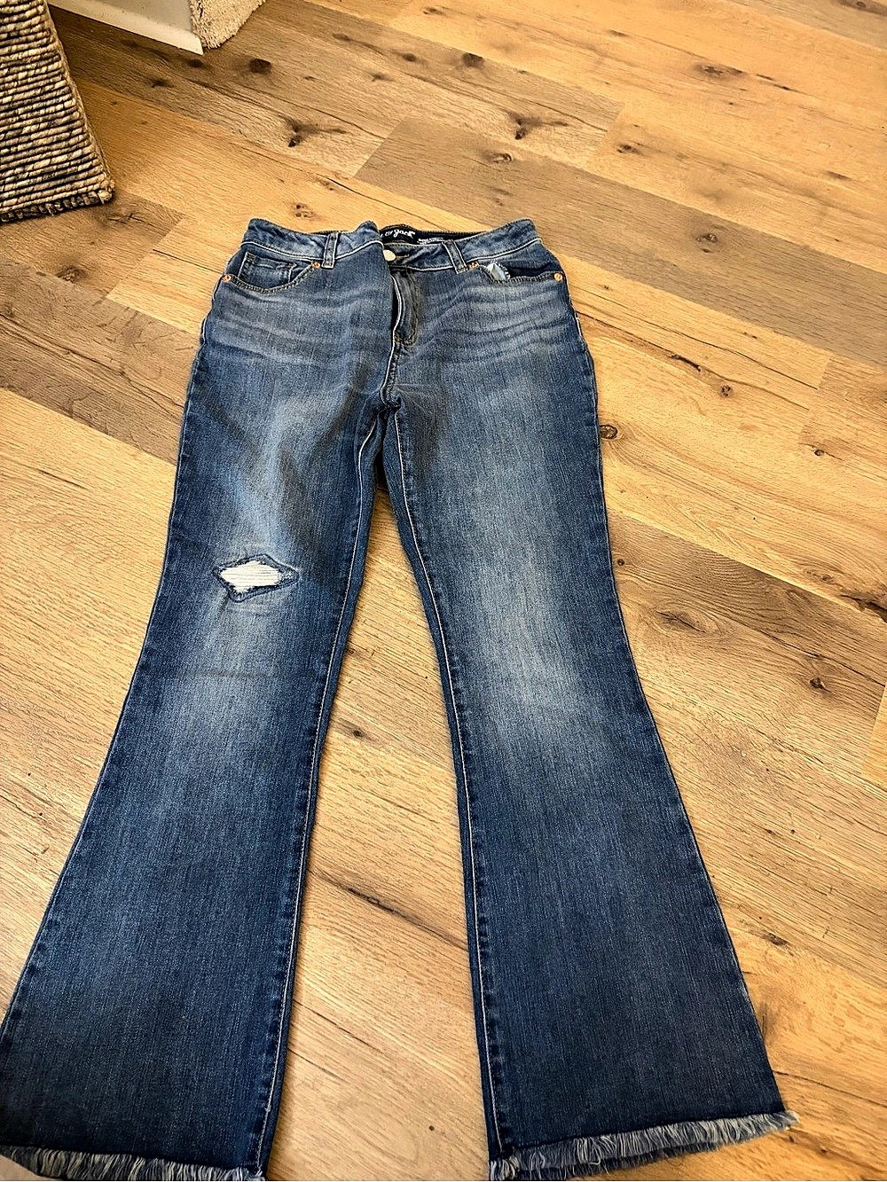 Cat & Jack Girls Super Stretch Flare Raw Hem Jeans Blue 14